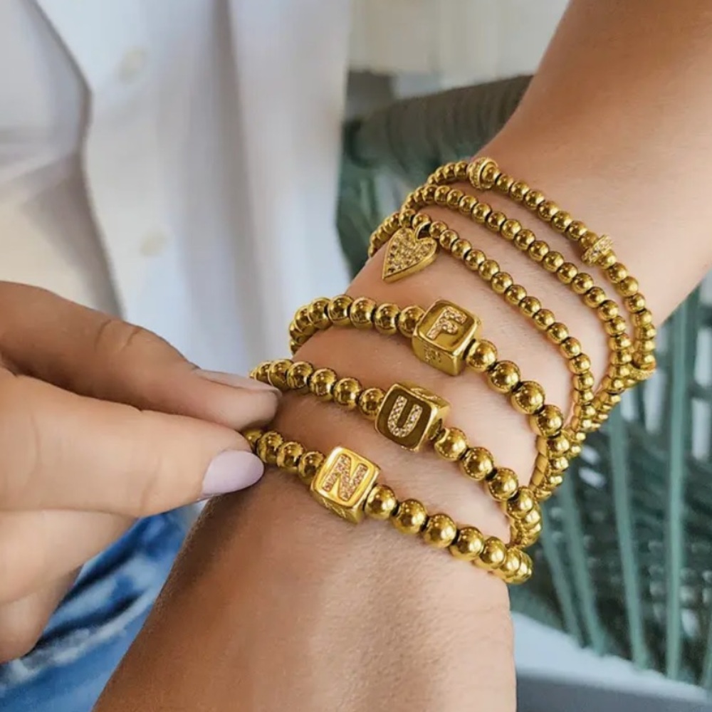 Adornia Crystal Initial Stretch Bracelet